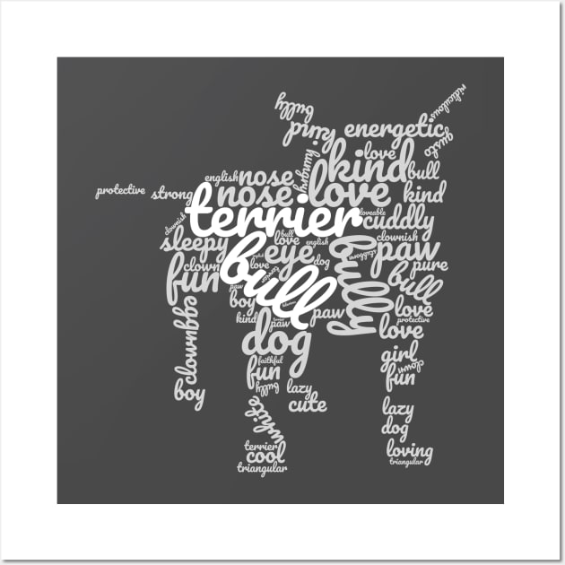 English Bull Terrier Silhouette Word Association Wall Art by DoggyStyles